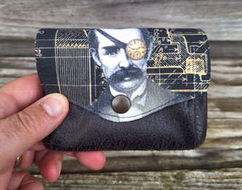 petit porte-monnaie accordéon homme - porte-monnaie à soufflet - porte-monnaie steampunk avec gentleman victorien -  porte-cartes vintage industriel - cadeau Noël homme original pratique