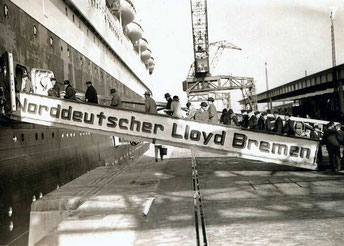 Boarding the S.S. Bremen. Port unknown.