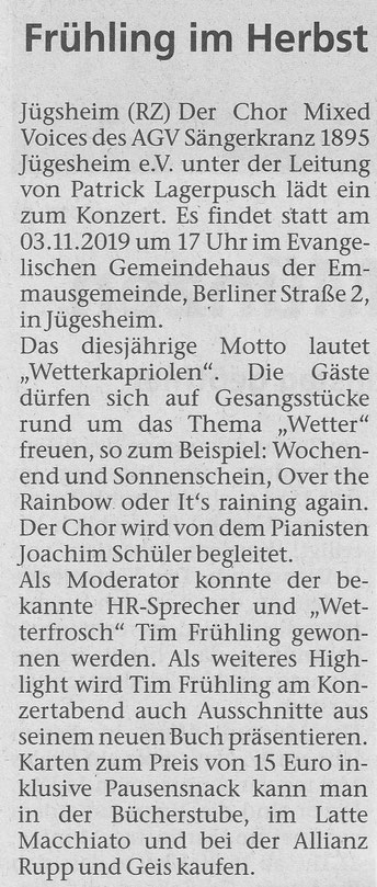 aus der Rodgau Zeitung vom 31.10.2019