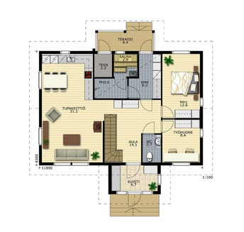 EG-Grundriss - Hausplanung - Entwurfsplanung - Einfamilienhaus - Bungalow - Barrierefreiheit - Hausbau - Holzbau - Blockhausbau