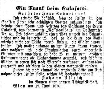 Zeitungsartikel betr. Gasthaus Theodor Calafatis