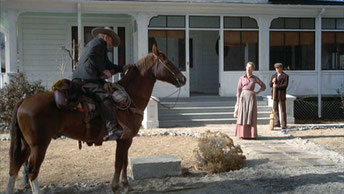 Even though it appears that all of the scenes in Lauren Bacall's guesthouse in "The Shootist" were shot at the Krebs-Peterson house in Carson City, the filmmakers blended scenes seamlessly with exterior and interior shots on a set built in Burbank.