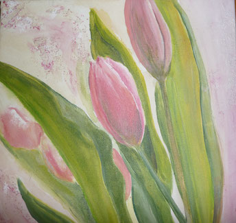 Tulpen 30 x 30 cm Acryl und Paste auf Leinwand