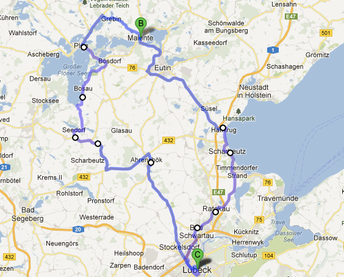 Strecke: 125 km, Fahrzeit ca. 3-4 Stunden; Karte: Google Maps