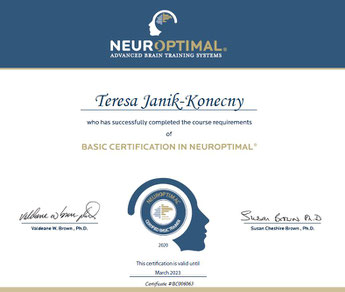 Zertifikat "Basic Certification in NeurOptimal®" von Teresa Janik-Konecny