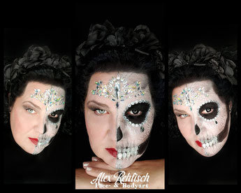 Feier bunter Halloween Make Up - schminken für Aachen Düren Köln Skull Glamor, Glamoween diamond face paint
