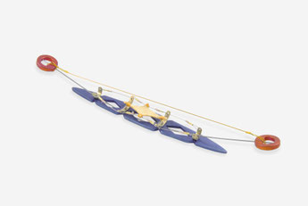 "TJURONGE" (tjurunga series) brooch  2019 aluminium,titanium,steel,brass,suede 16x2x2 cm. 9gr.