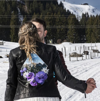 Persoonlijk jasje voor bruiloft met landschap van vakantiebestemming