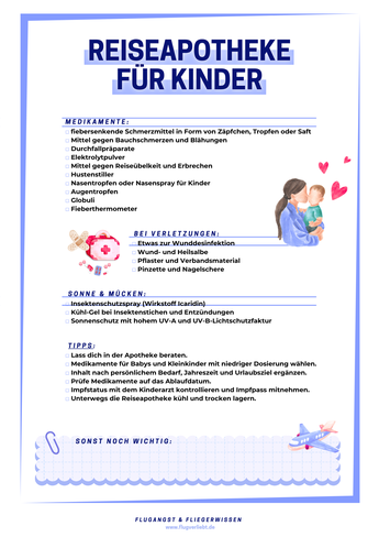 Reiseapotheke für Kinder Packliste