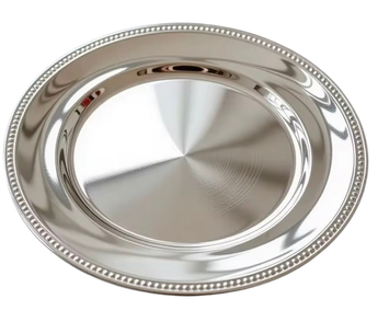 elegante Platzteller silber Edelstahl mieten Dekoverleih the featherette