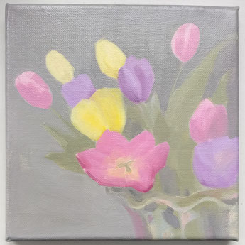 Tulpen, 2023. Öl auf Leinwand, 20x20 cm. Nicht verkäuflich.