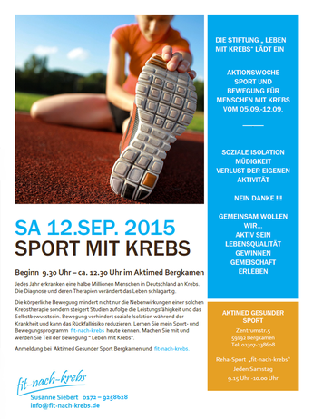 Sport mit Krebs am Samstag 12.09.15 im Aktimed Bergkamen