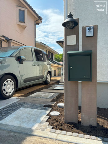 コンクリート枕木、枕木、門柱、駐車場、アプローチ、エクステリア、新築外構工事、木更津、君津、施工例