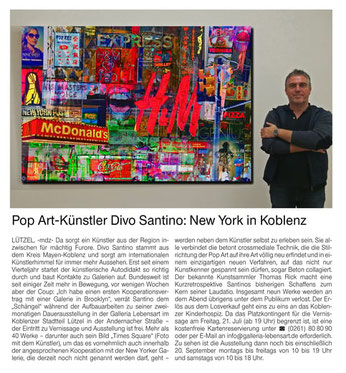 Künstler Divo Santino vor seinem Werk Times Square bei einer Ausstellung in Koblenz.