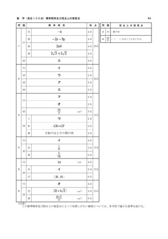 茨城県立高校入試,学力検査,標準解答,採点上の留意点