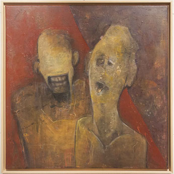 Duo Selfie 1 - acrylique & pigments sur toile - 80x80