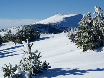 Der schneebedeckte Gipfel des Mt. Ventoux