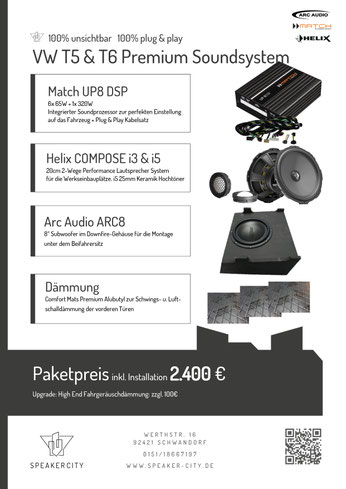 VW T6 T5 Soundsystem Subwoofer DSP Endstufe Dämmung Lautsprecher