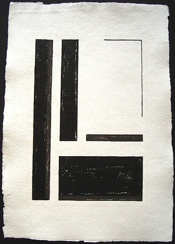 Minimalistische, abstrakte Farbfeldmalerei auf Büttenkarton in Schwarz und Anthrazit.