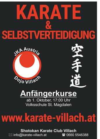 Karate Anfängerkurse, Kampfkunst und Selbstverteidigung ab 1. Oktober 2025 Villach