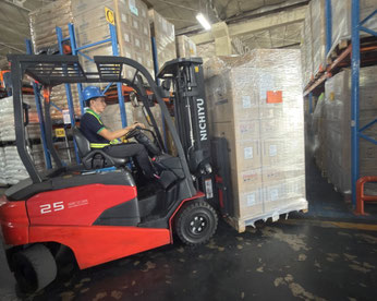 Moving the cargo by forklift