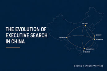Executive search market in China illustrated with a network map connecting major business hubs across China.