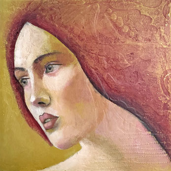 rundes Mixed Media Gemälde Mädchen