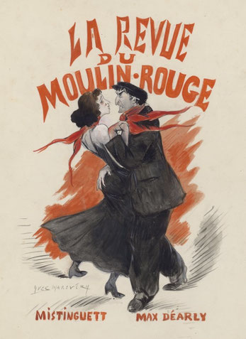 Mistinguett e Max Dearly ballano il valzer ondeggiante in "La revue du Moulin" di Victor de Cottens e Lucien Boyer, disegno di Yves Marevéry, 1908 (coll. BnF)