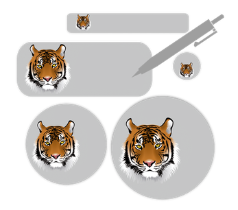 Blanko Schulstarter-Set mit majestätischem Tiger auf grauem Grund, 90 Aufkleber zum Selbstbeschriften für Kinder.