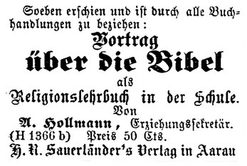 Inserat vom Hollmann im Bund, 2. Mai 1872