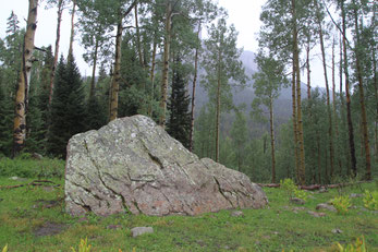 When John Wayne gets his horse shot from under him, he lands in front of this large boulder on Deb's Meadow. 