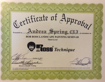Die Künstlerin Andrea Christiane Spring ist zertifizierte Bob Ross® Mallehrerin