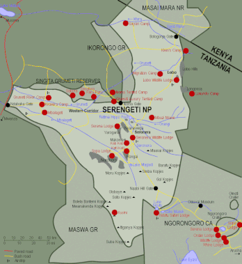Serengeti Nationalpark Karte (zum Großziehen)