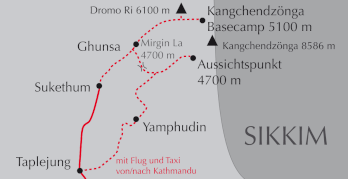 Landkarte Reise Trekking einsamer Kangchendzönga mit Gipfelbesteigung eines 6000er in Nepal