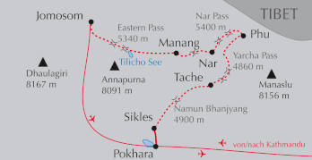 Landkarte Reise Trekking um die Annapurna in Nepal
