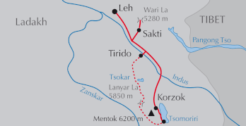 Landkarte Ladakh-Reise Trekking in Ladakh mit Besteigung des 6250 Metr hohen Mentok