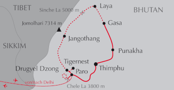 Landkarte Laya Trekking in Bhutan