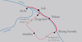 Landkarte Ladakh - Trekking Markha-Tal und Hanle an der Grenze zu Tibet