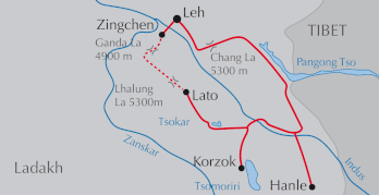 Landkarte Ladakh - Trekking Markha-Tal und Hanle an der Grenze zu Tibet
