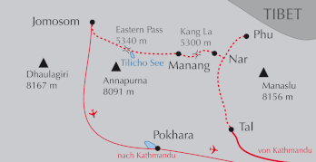 Landkarte Trekking-Reise Nar und Phu in Nepal mit Tilicho-See in Nepal