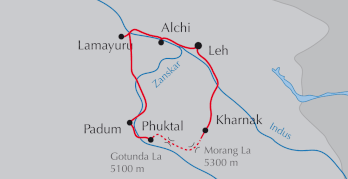 Landkarte Reise in Zanskar - Trekking 