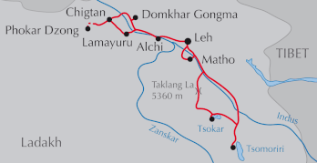 Landkarte Reise durch Ladakh Leh - Dha Hanu - Alchi - Lamayauru - Tsomoriri