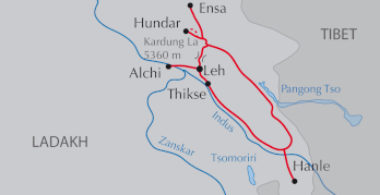 Landkarte Reise Kultur und Wandern in Ladakh mit Hanle an der tibetischen Grenze