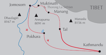 Landkarte Nepal-Reise Trekking um die Annapurna