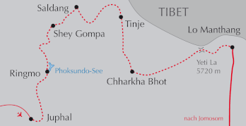 Landkarte Reise Trekking von Dolpo nach Mustang entlang der tibetischen Grenze