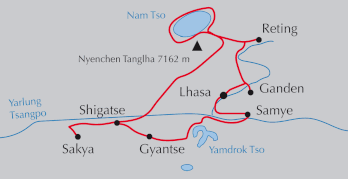 Landkarte Reise Hohe Pässe und alte Klöster, Trekking zu den Nomaden von Tibet