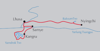 Landkarte Kultur-Reise Authentisches Tibet (Lhasa-Samye-Yamdrok See-Shigatse) 