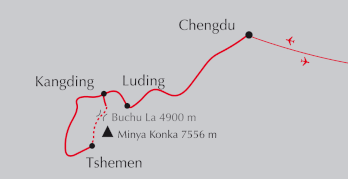 Landkarte Reise durch Osttibet - Trekking zum Minya Konka in Kham