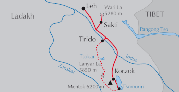 Landkarte Ladakh-Reise Trekking in Ladakh mit Besteigung des 6250 Metr hohen Mentok