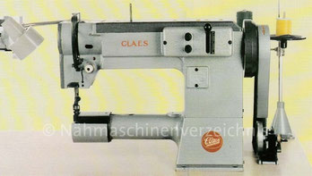 Claes Klasse 233,   VH-Greifer-Arm-Geradstich-Spezialnähmaschine mit 3-fach Transport, für Gewerbe und Industrie auf Säulengestell mit Kraftstrommotor, Hersteller: Claes GmbH, Mühlhausen/Thüringen (Bilder: I. Naumann)